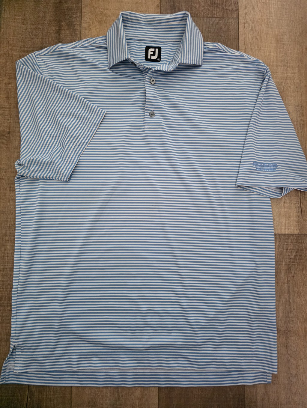 Footjoy Light Blue And White Striped Performance Polo - Mens Large